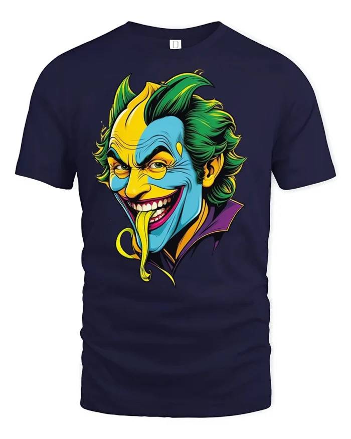 Crazy Colorful Villain Face T-shirt - navy t-shirt on white background