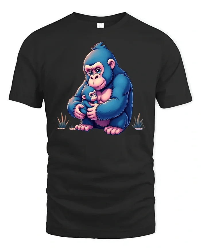 Cute Gorilla Mom and Baby T-shirt - black t-shirt on white background