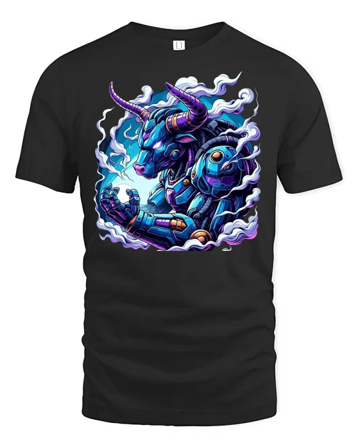 Cyber Bull Warrior Graphic Tee - black t-shirt on white background