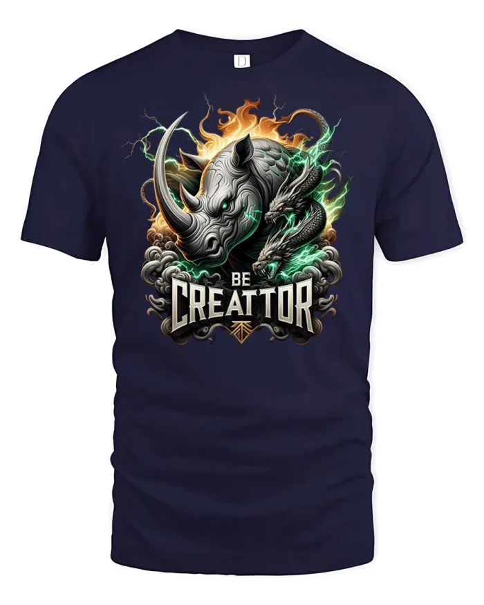 Be Creator Rhino Dragon Power Tee - navy t-shirt on white background