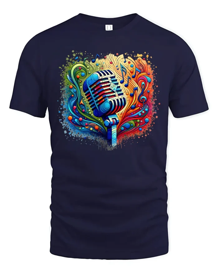 Retro Microphone Music Lover Tee - navy t-shirt on white background