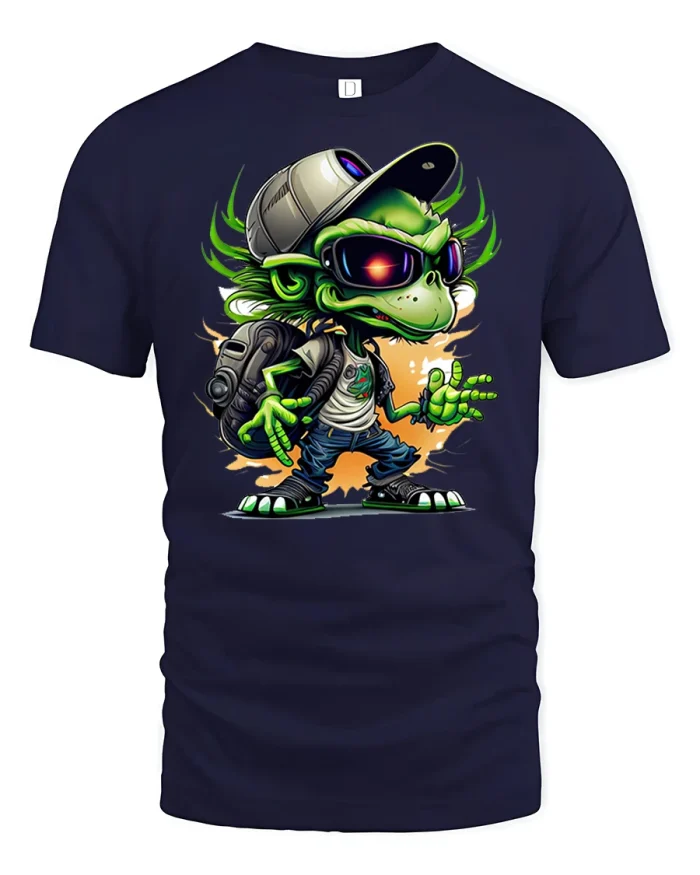 Cool Alien Street Style Graphic Tee - navy t-shirt on white background