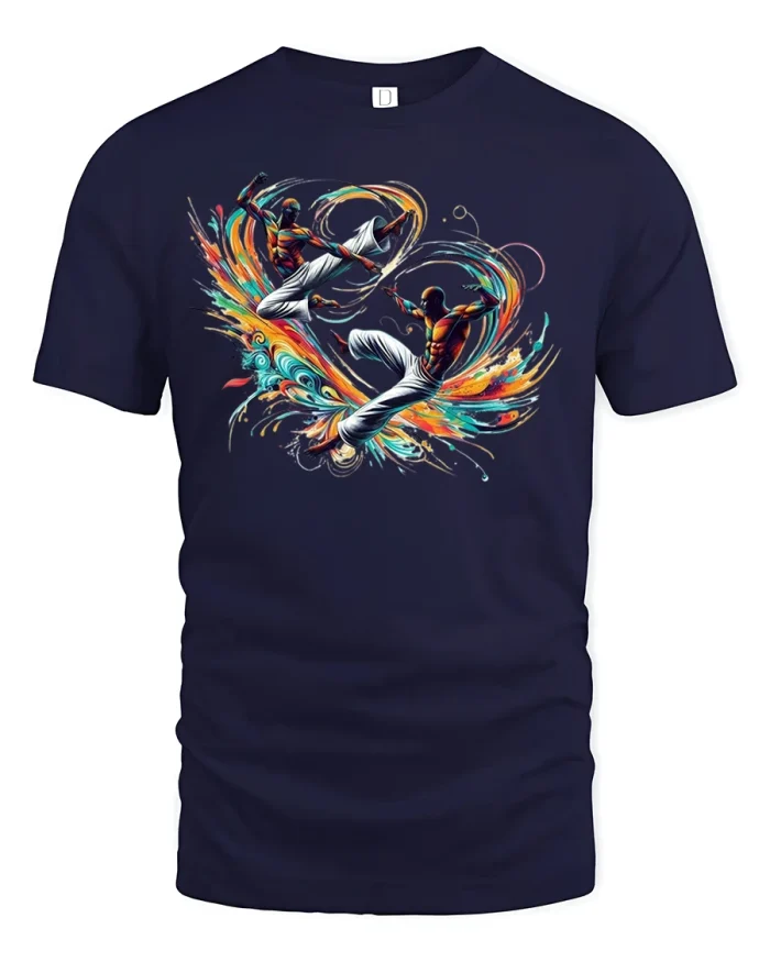 Capoeira Fighters Splash Art Tee - navy t-shirt on white background