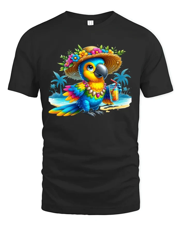 Tropical Parrot Vacation Vibes T-shirt - black t-shirt on white background