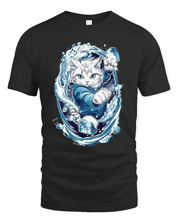 Ice Power Cat Martial Arts Fighter T-shirt - black t-shirt on white background