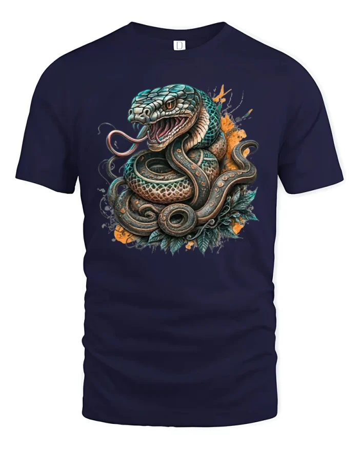 Venomous Snake Graphic T-shirt - navy t-shirt on white background