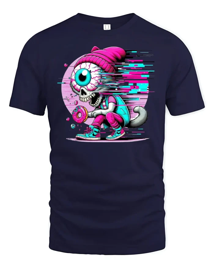 Cyclops Skull Donut Lover T-shirt - navy t-shirt on white background