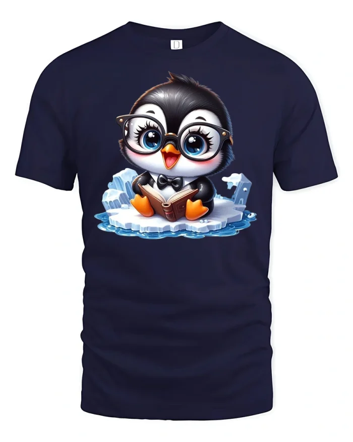 Cute Penguin With Glasses Tee - navy t-shirt on white background