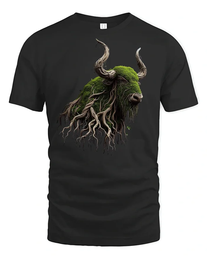 Mystic Forest Buffalo Roots Nature Art Tee - black t-shirt on white background