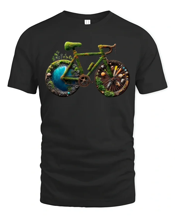 Eco Nature Bicycle Fantasy Art Tee - black t-shirt on white background