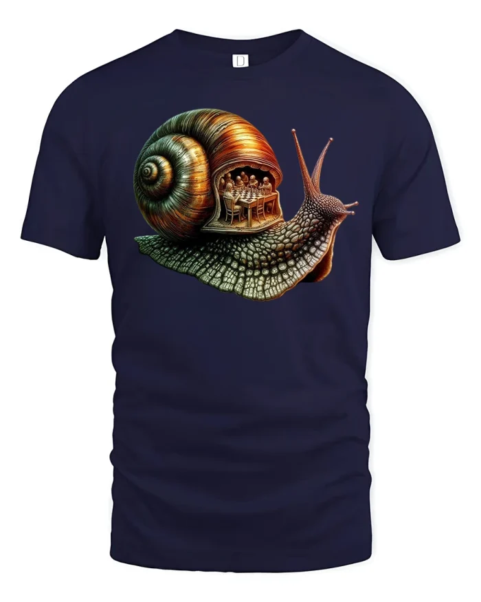 Surreal Snail Chess Players Tee - navy t-shirt on white background
