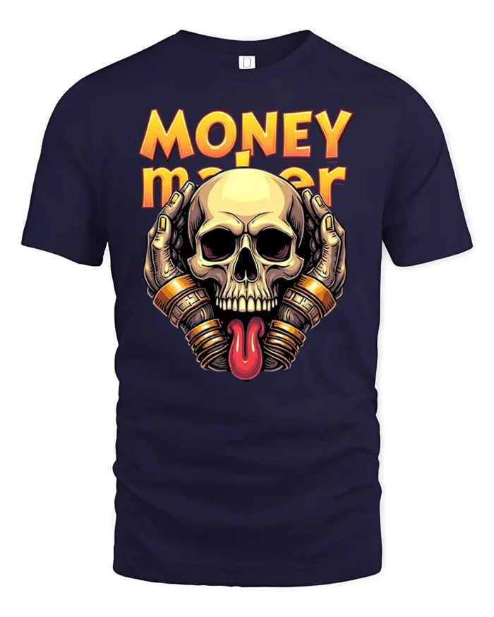 Money Maker Skull Tongue Out Tee - navy t-shirt on white background