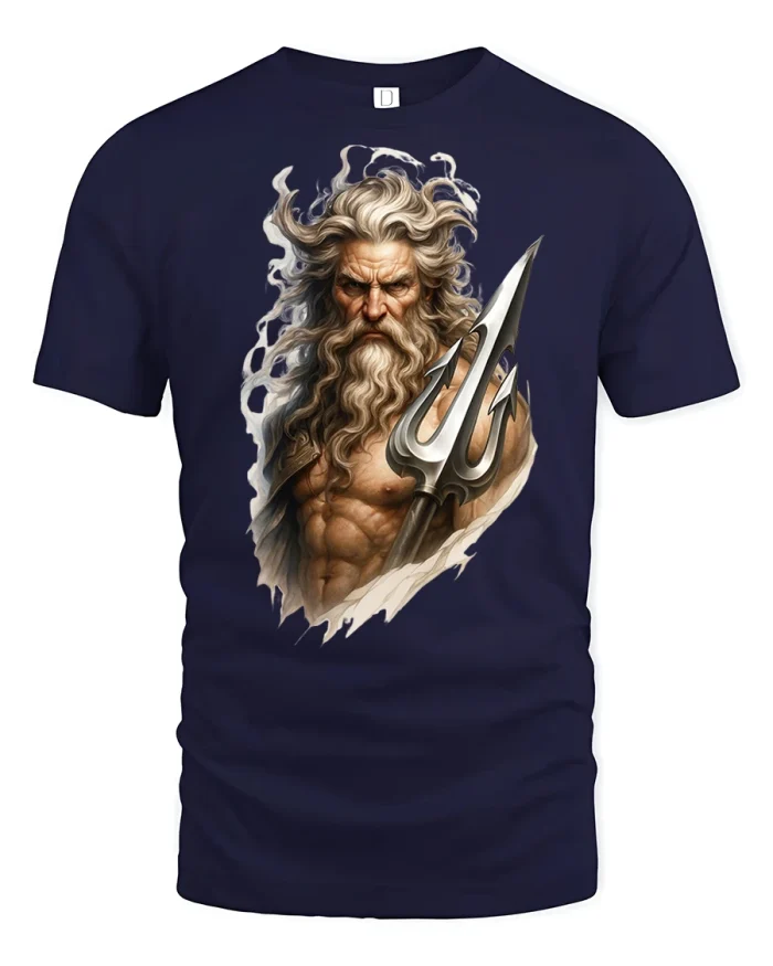 Mythical Sea God Poseidon Trident Tee - navy t-shirt on white background