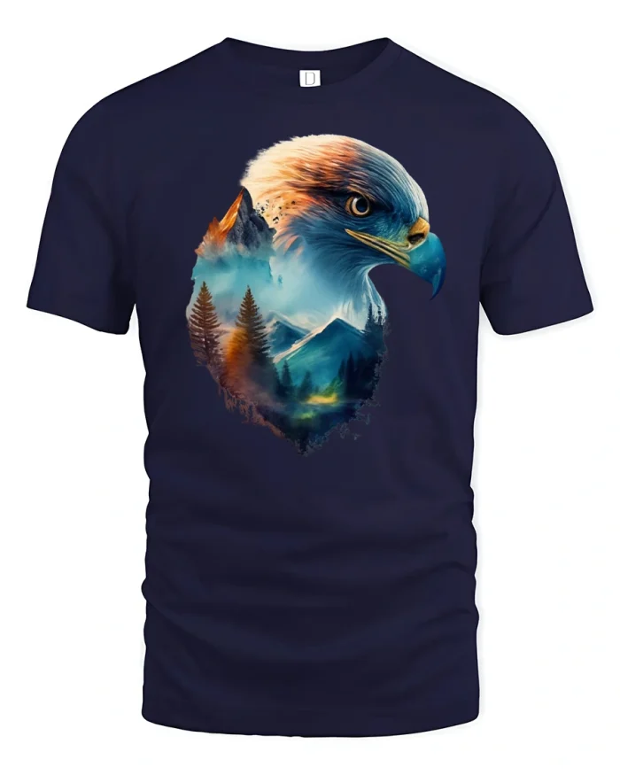 Majestic Eagle Mountain Nature Tee - navy t-shirt on white background