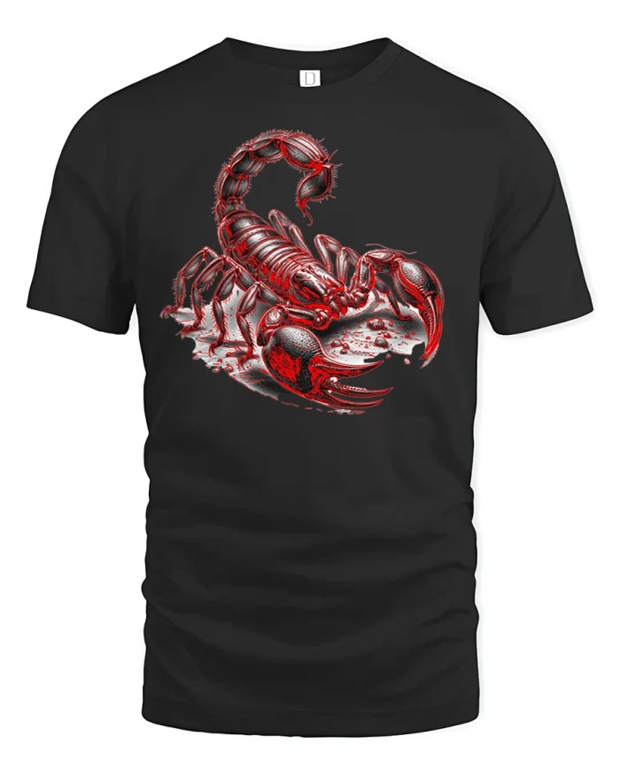 Fierce Red Scorpion Graphic T-Shirt - black t-shirt on white background