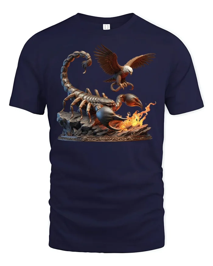 Fierce Scorpion vs Eagle Fire Battle T-Shirt - navy t-shirt on white background