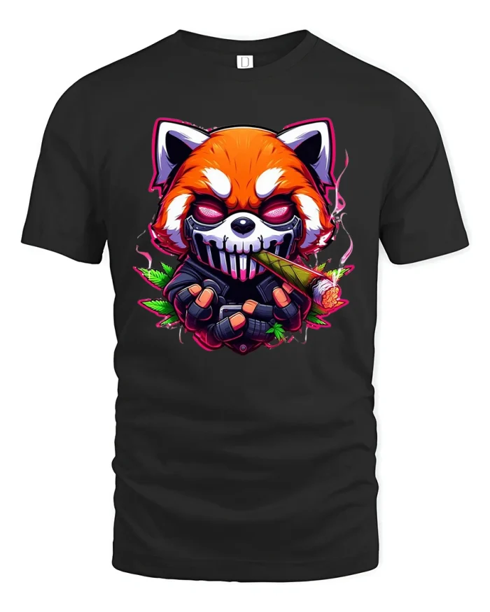 Cyber Red Panda Samurai T-Shirt - black t-shirt on white background