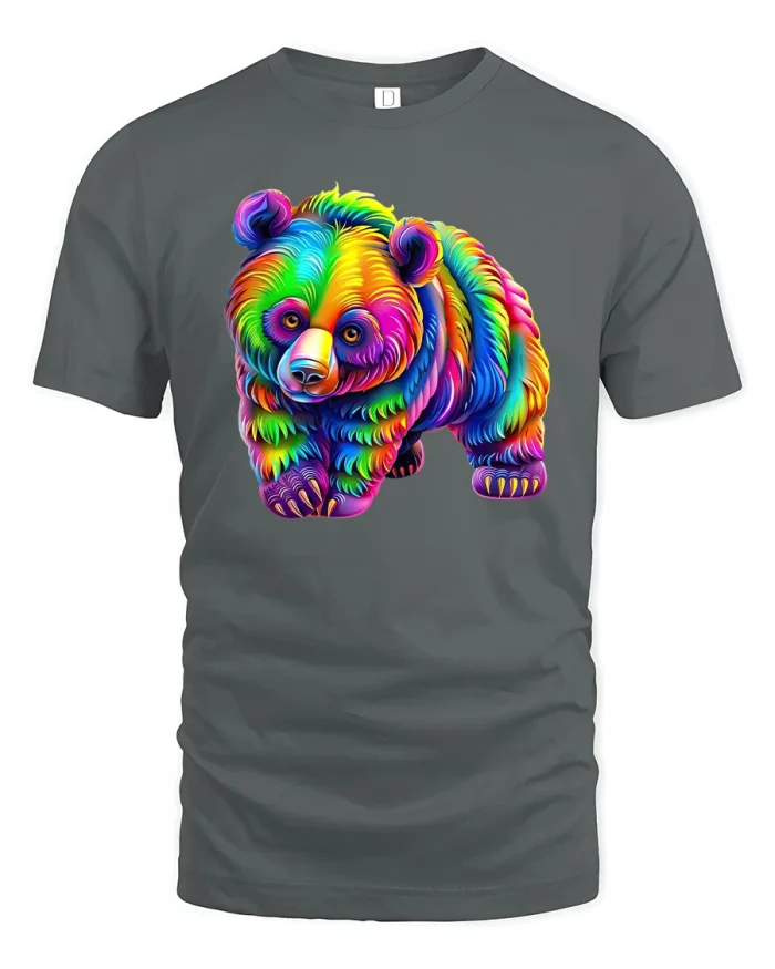Rainbow Panda Graphic T-Shirt - gray t-shirt on white background