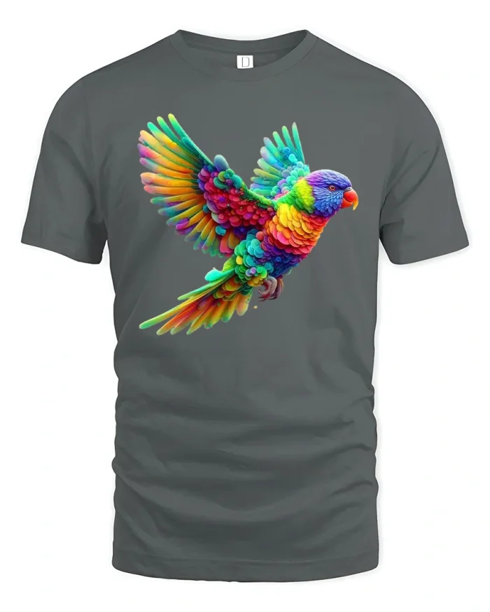 Rainbow Parrot Graphic T-Shirt - gray t-shirt on white background