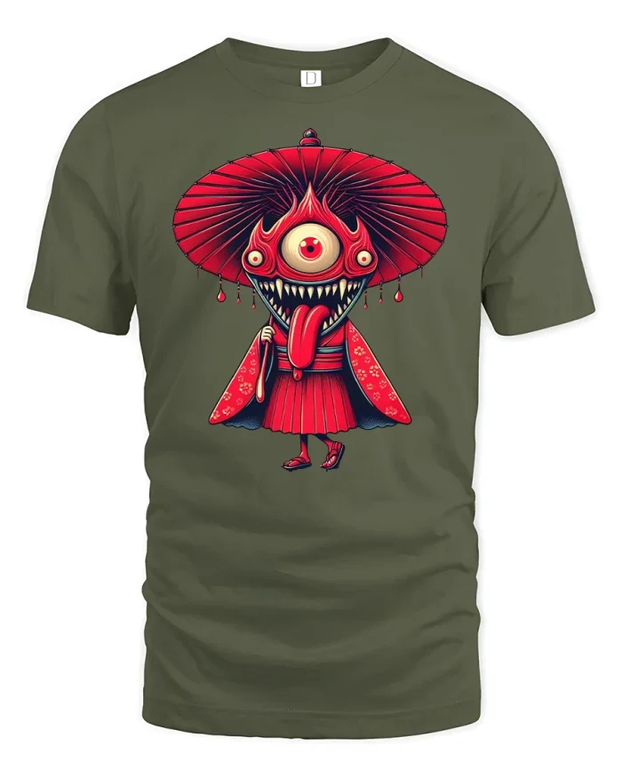 Creepy Samurai Monster T-Shirt - military green t-shirt on white background