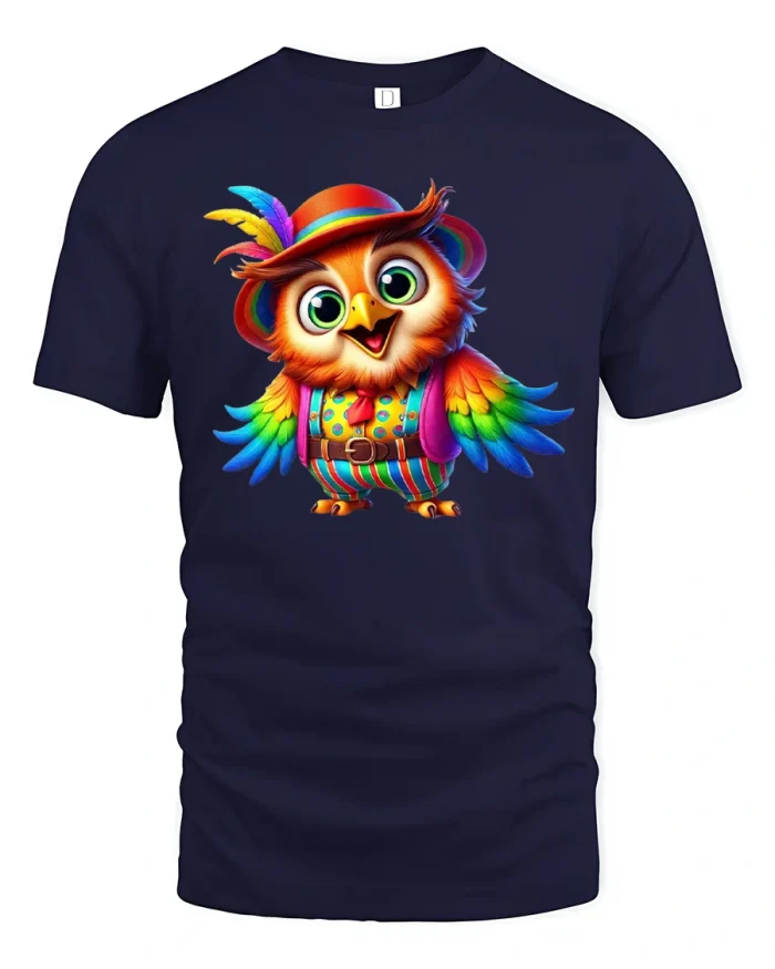 Colorful Owl Dressed Tee - navy t-shirt on white background