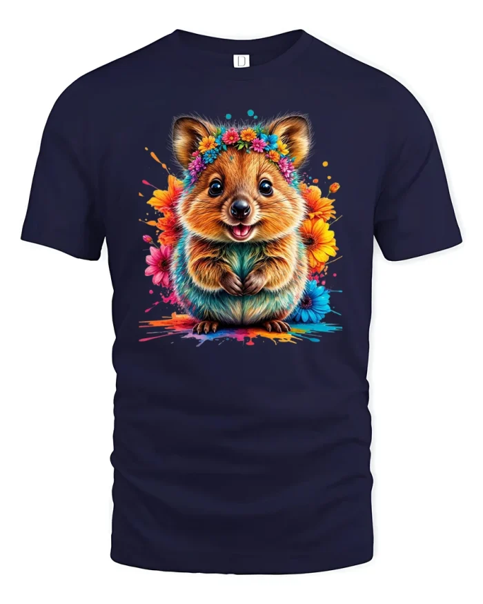 Cute Quokka Flower Crown T-Shirt - navy t-shirt on white background