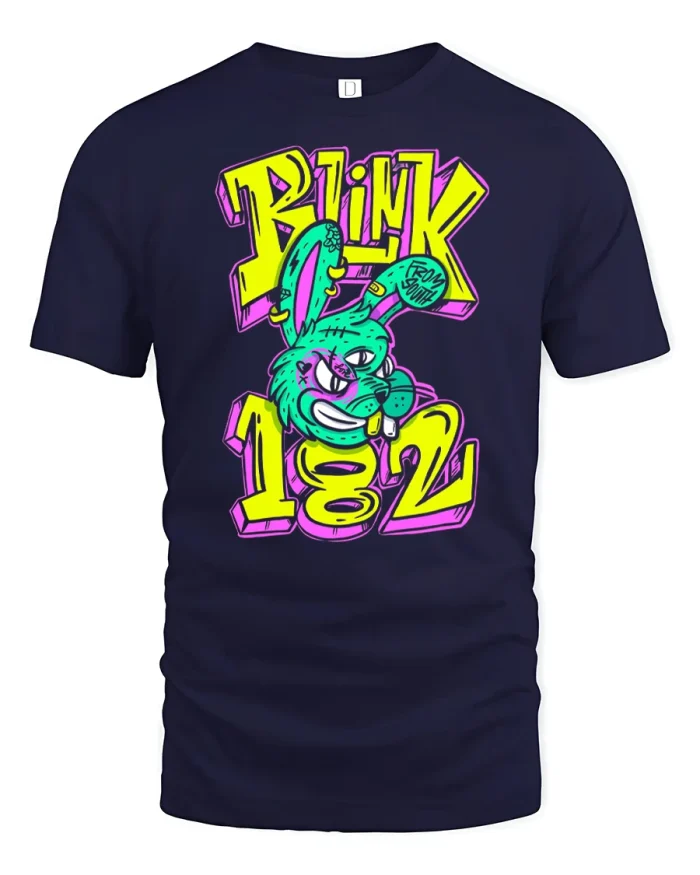 Neon Graffiti Bunny Punk T-Shirt - navy t-shirt on white background