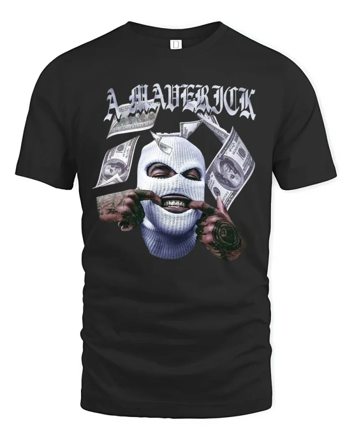 A Maverick Money Mask T-Shirt - black t-shirt on white background