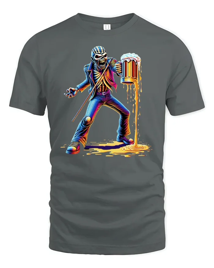 Neon Skeleton Beer Mug Party T-Shirt - gray t-shirt on white background