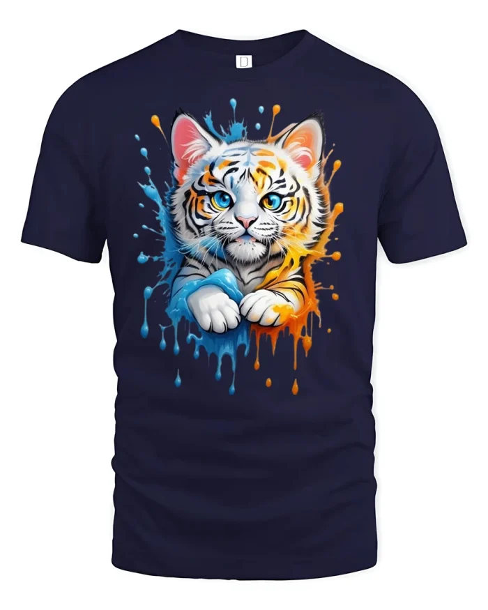 Color Splash Tiger Cub Tee - navy t-shirt on white background