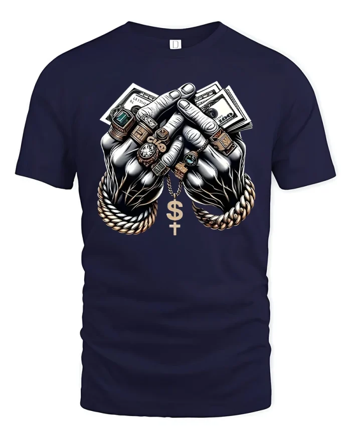 Money Power Graphic Tee - navy t-shirt on white background