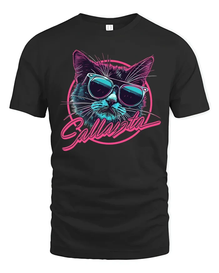 Cool Funky Cat Tee - black t-shirt on white background