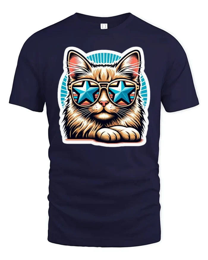 Hipster Cat Sunglasses Tee - navy t-shirt on white background