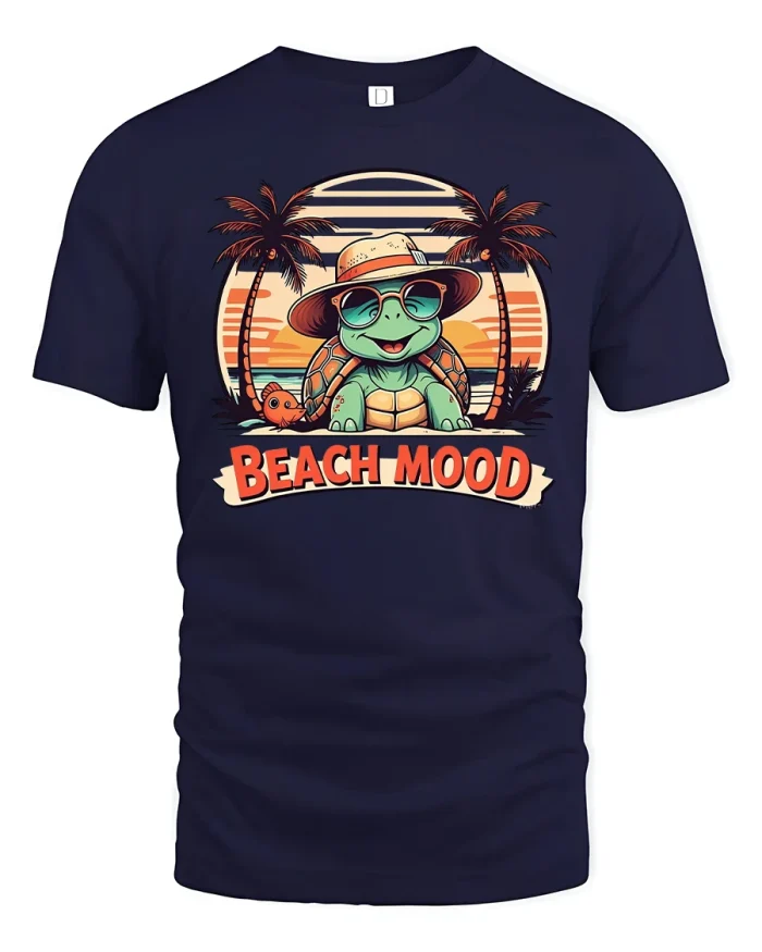 Beach Mood Turtle Tee - navy t-shirt on white background