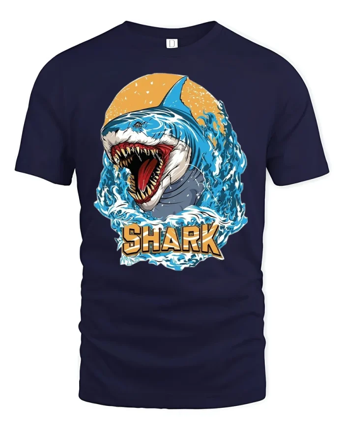 Fierce Shark Attack Tee - navy t-shirt on white background