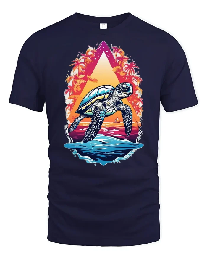 Sea Turtle Sunset Tee - navy t-shirt on white background