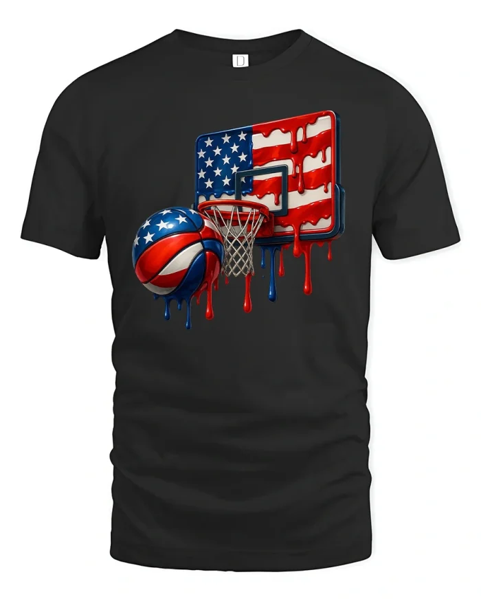 American Flag Basketball Hoop Tee - black t-shirt on white background
