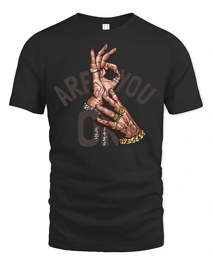 Are You OK Hand Gesture Tee - black t-shirt on white background