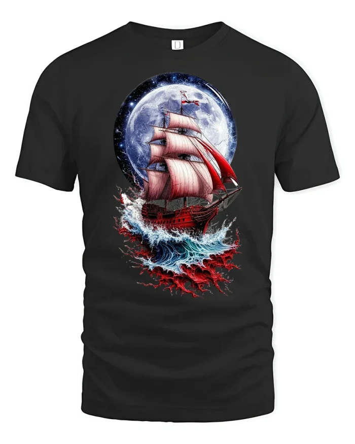 Midnight Pirate Ship Tee - black t-shirt on white background