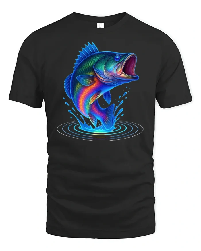 Neon Splash Bass Fishing Tee - black t-shirt on white background