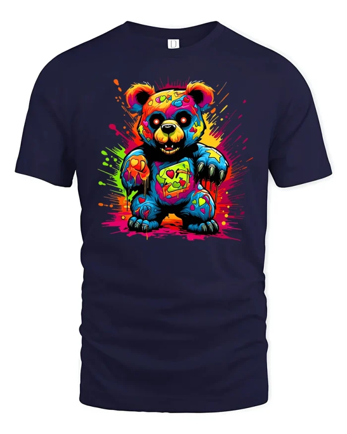 Color Splash Crazy Bear T-Shirt - navy t-shirt on white background
