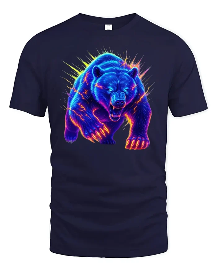 Neon Thunder Bear T-Shirt - navy t-shirt on white background