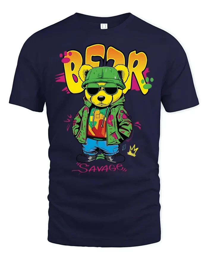 Streetwear Savage Bear T-Shirt - navy t-shirt on white background