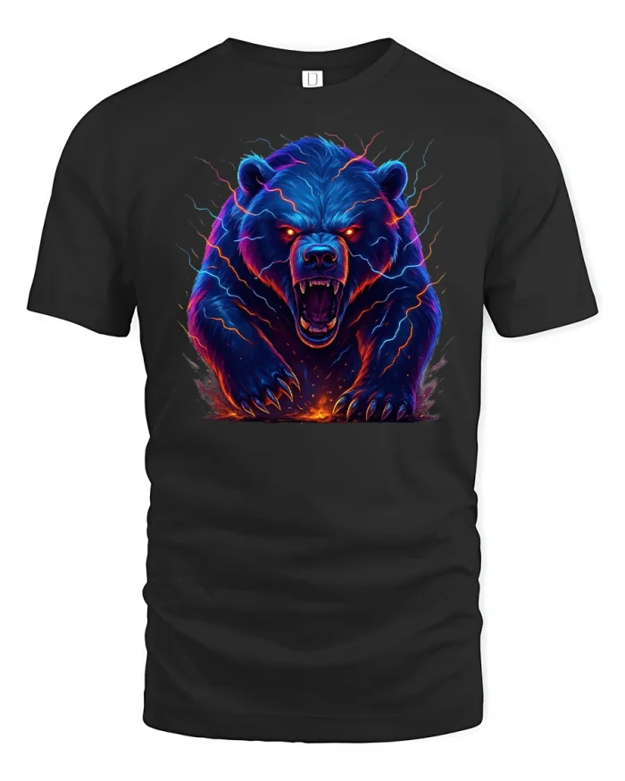 Neon Thunder Bear Tee - black t-shirt on white background