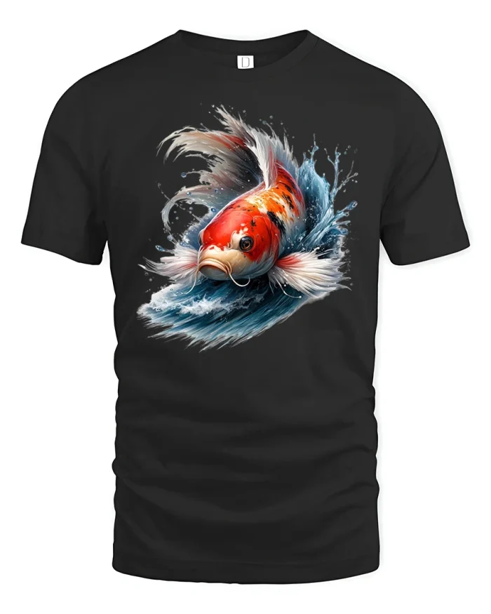 Koi Fish Splash Art T-Shirt - black t-shirt on white background
