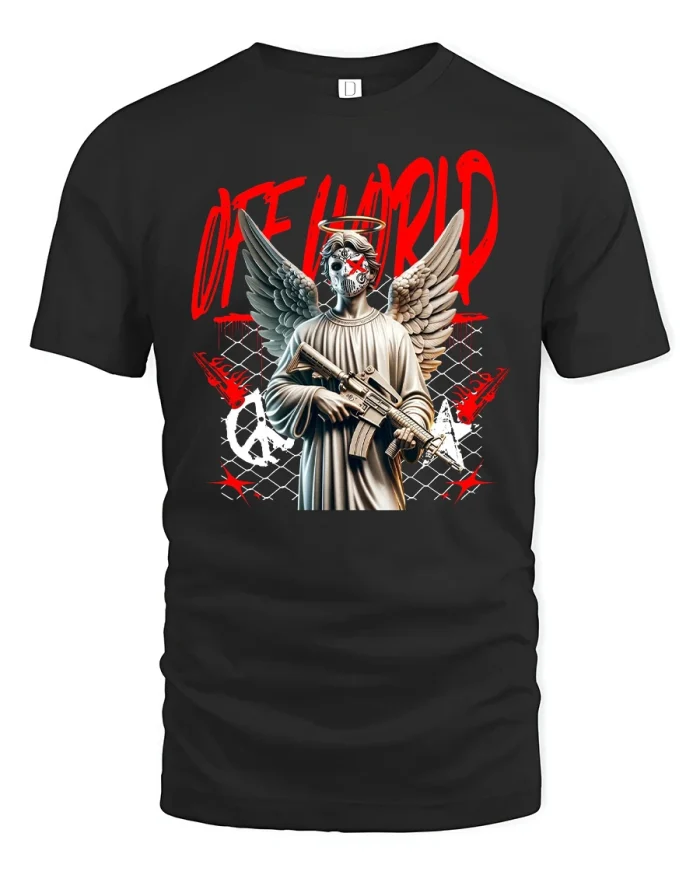 Off World Angel Streetwear T-Shirt - black t-shirt on white background