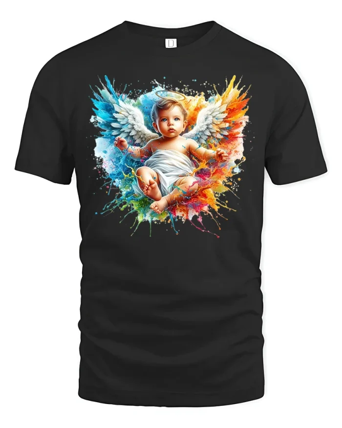 Color Splash Baby Angel T-Shirt - black t-shirt on white background