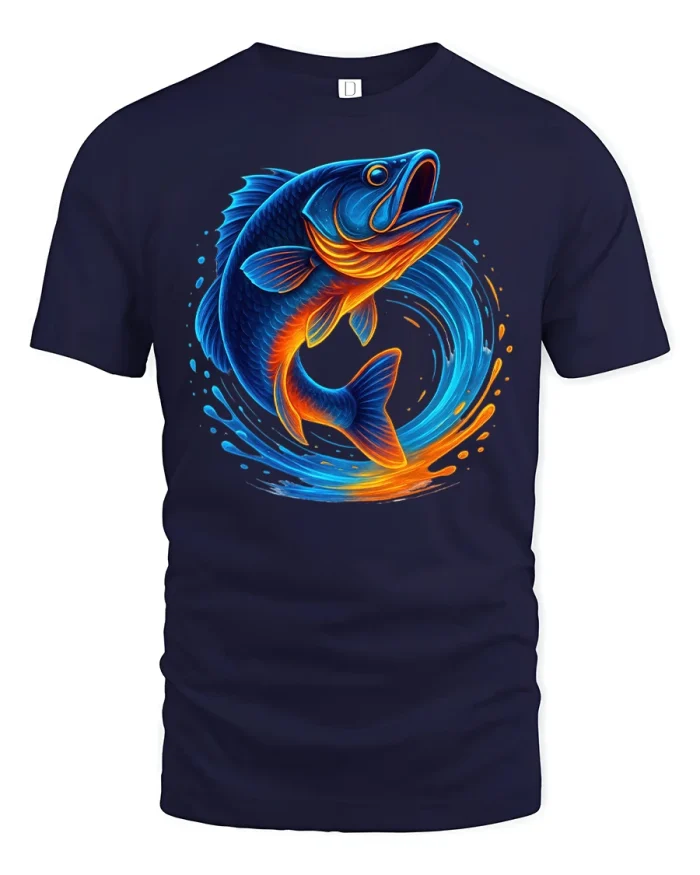 Splash Bass Fishing Graphic T-Shirt - navy t-shirt on white background