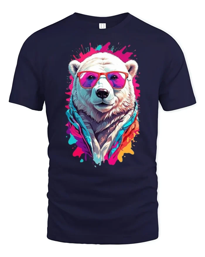 Cool Polar Bear Sunglasses T-Shirt - navy t-shirt on white background