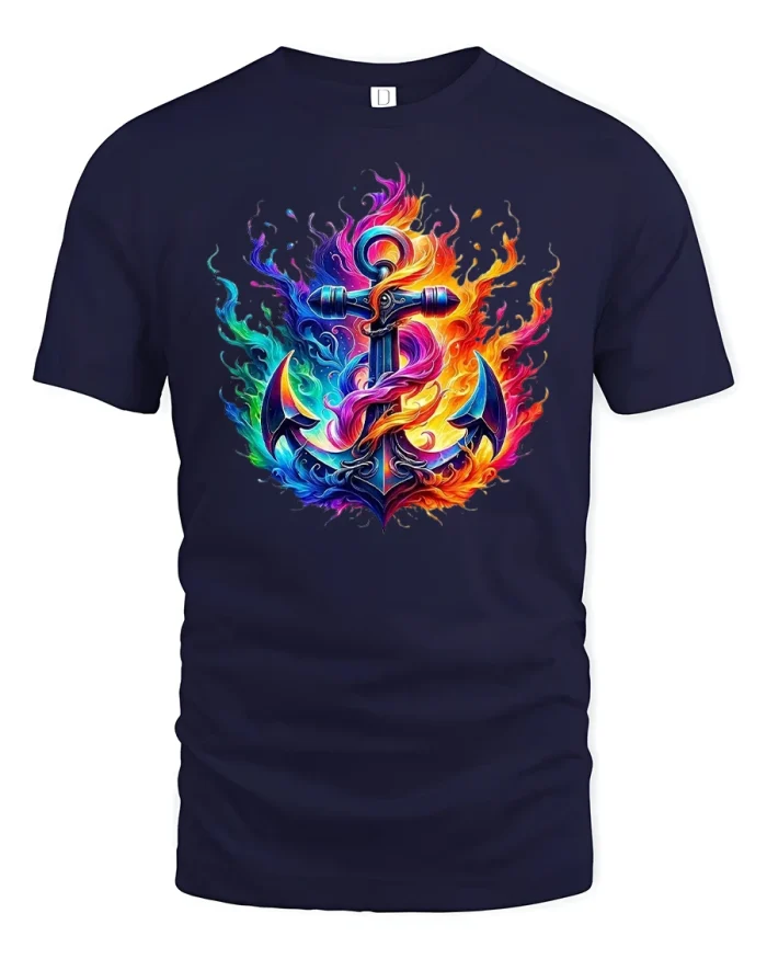 Anchor Neon Flame T-Shirt - navy t-shirt on white background